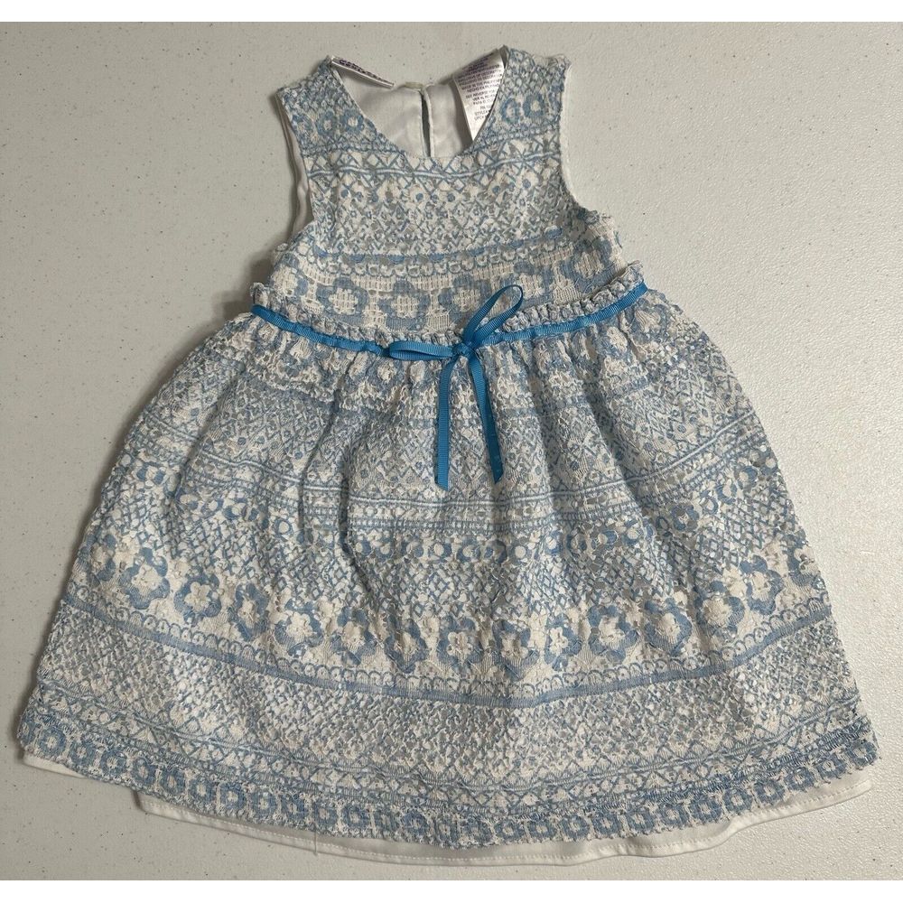 Blueberi‎ Boulevard Blue & White Sleeveless Lace Lined Dress Easter Party 2T